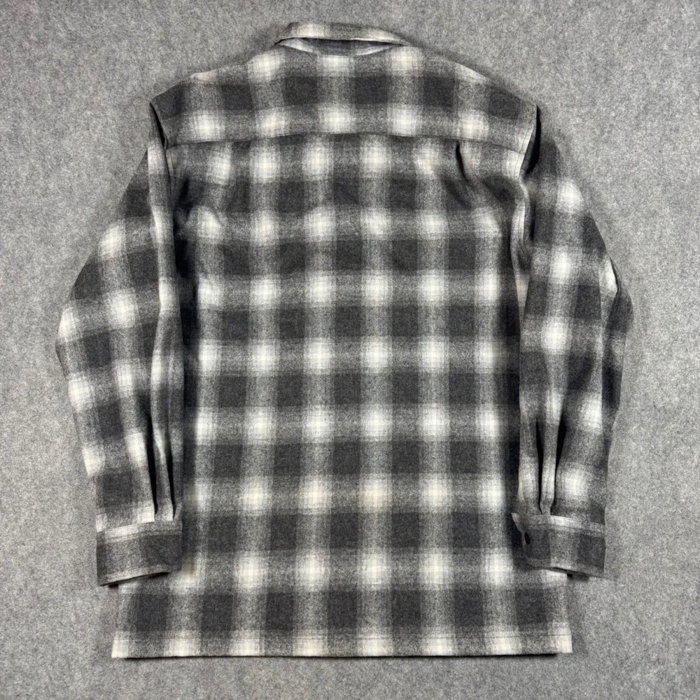 Pendleton Board Shirt Mens M Grey Black Shadow Plaid 100% Virgin Wool 1957
